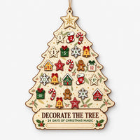 Hanging Wooden Advent Calendar – Reusable Christmas Tree-Shaped Wall Calendar with 24 Wooden Ornaments