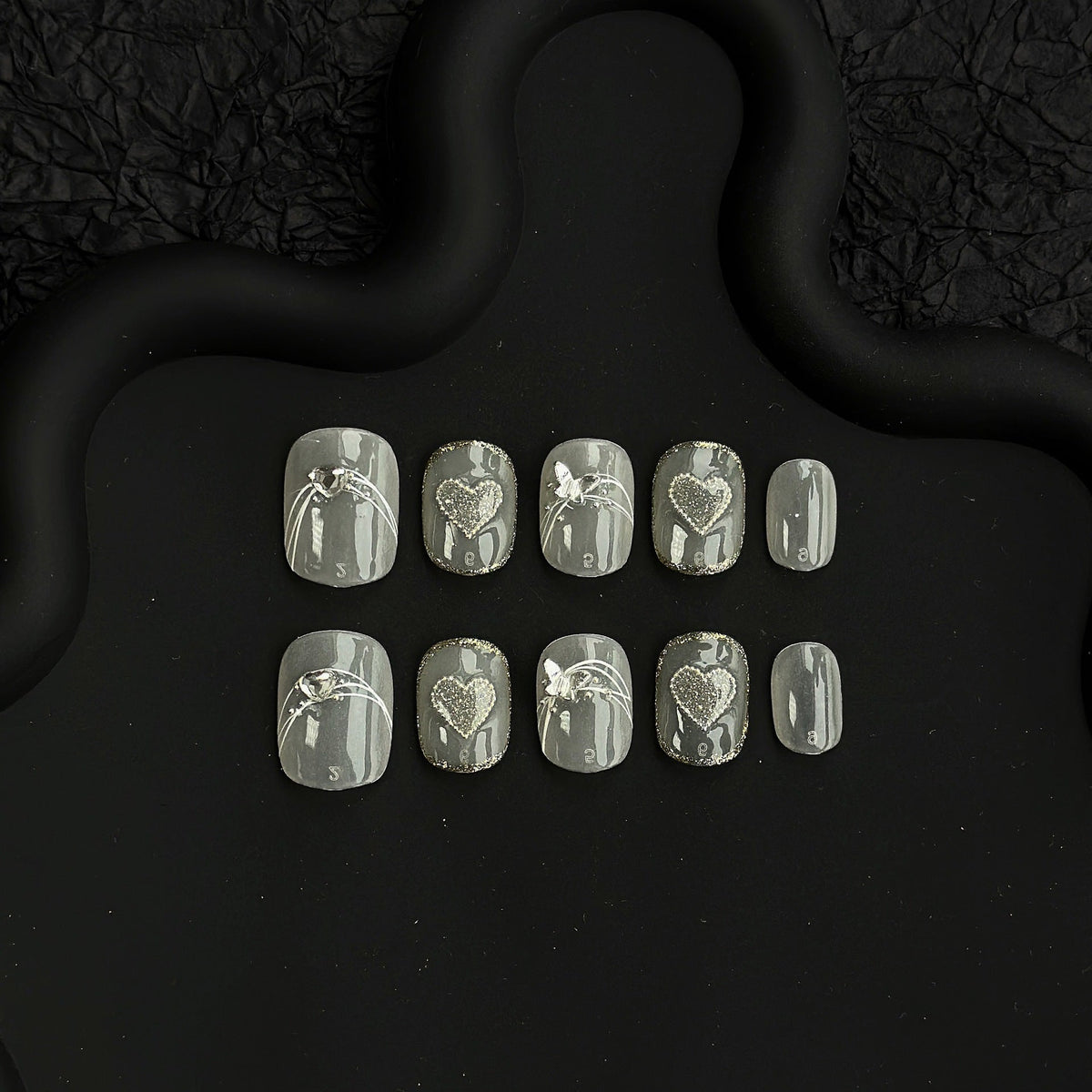 Heart-Embellished Press-On Nail Set