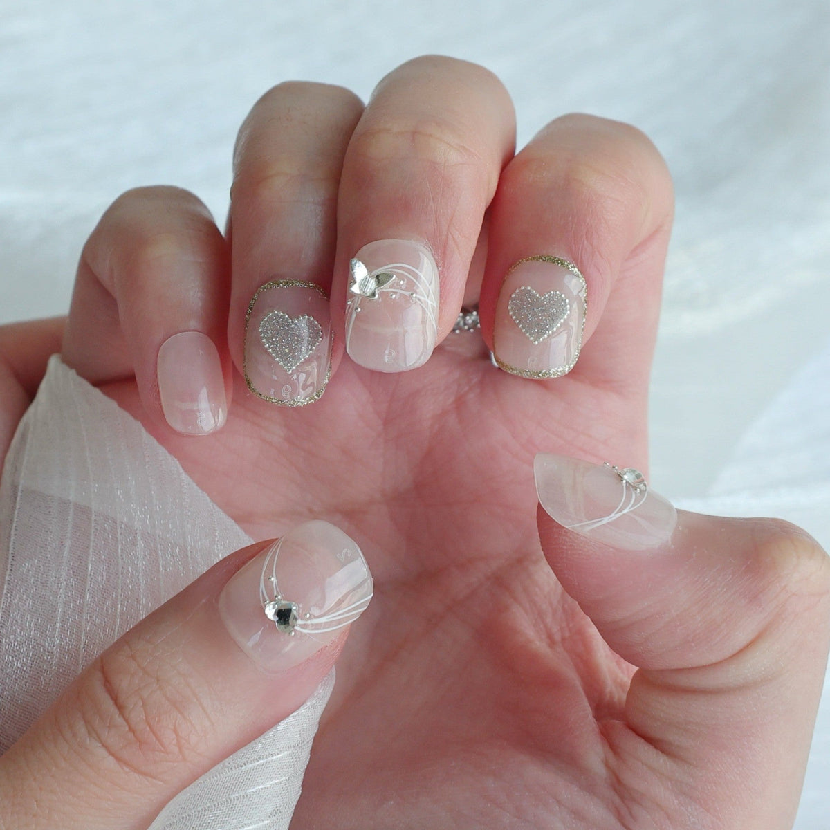 Heart-Embellished Press-On Nail Set