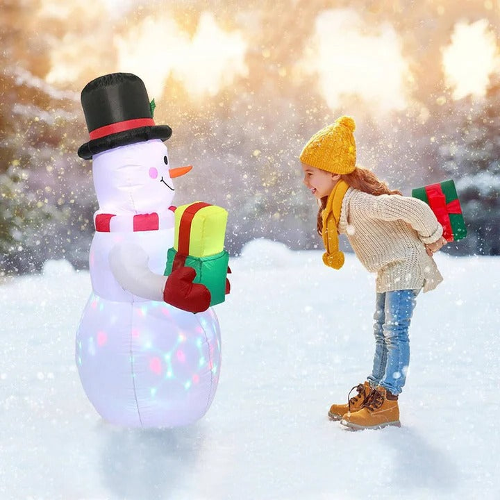 Inflatable Snowman Outdoor Christmas Yard Decoration with Rotating LED Lights, Weatherproof