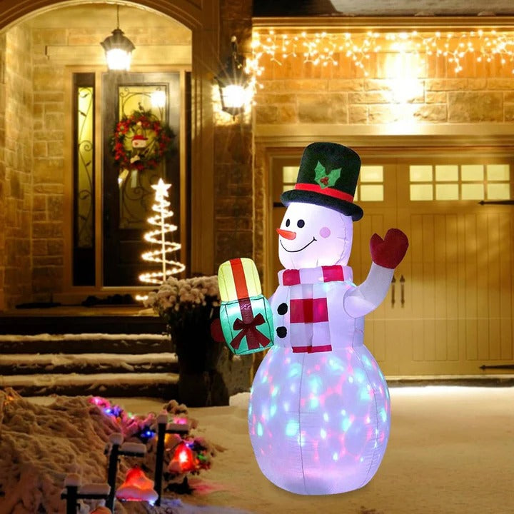 Inflatable Snowman Outdoor Christmas Yard Decoration with Rotating LED Lights, Weatherproof