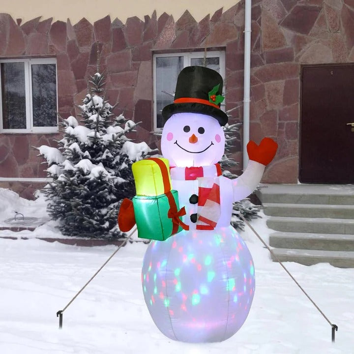 Inflatable Snowman Outdoor Christmas Yard Decoration with Rotating LED Lights, Weatherproof