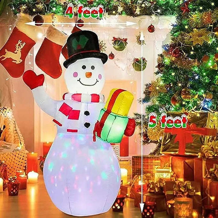 Inflatable Snowman Outdoor Christmas Yard Decoration with Rotating LED Lights, Weatherproof