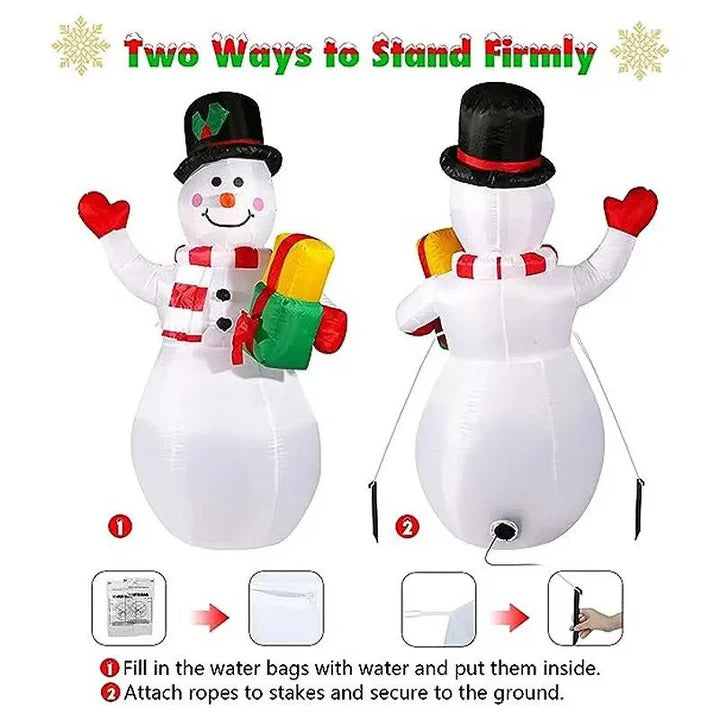 Inflatable Snowman Outdoor Christmas Yard Decoration with Rotating LED Lights, Weatherproof