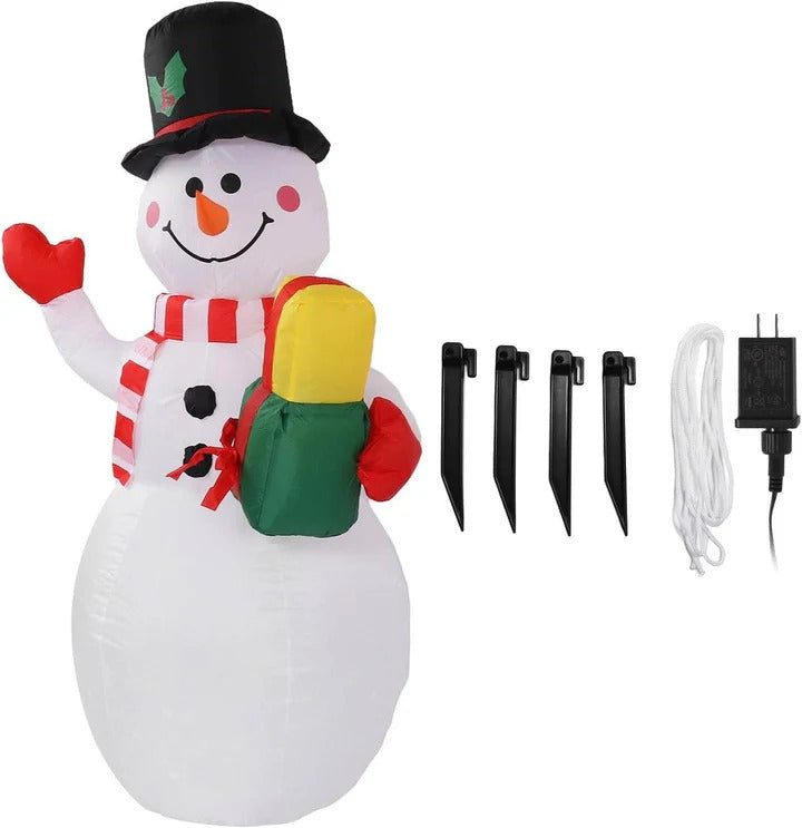 Inflatable Snowman Outdoor Christmas Yard Decoration with Rotating LED Lights, Weatherproof