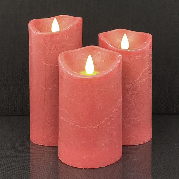 LED block candles - RUSTIC - 3 pcs. - 10/12.5/15 cm - with 3D flame ...