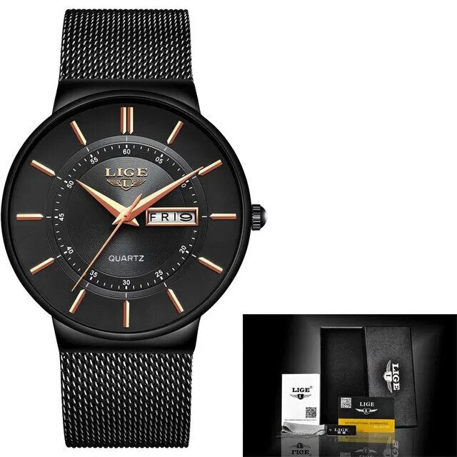 Luxury Men’s Ultra-Thin Waterproof Stainless Steel Quartz Watch – Elegant Date Display Sports Wristwatch