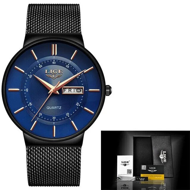 Luxury Men’s Ultra-Thin Waterproof Stainless Steel Quartz Watch – Elegant Date Display Sports Wristwatch