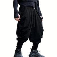 Men's Avant-Garde Harem Pants with Wrap Front, Elastic Waistband, and Slim Ankles
