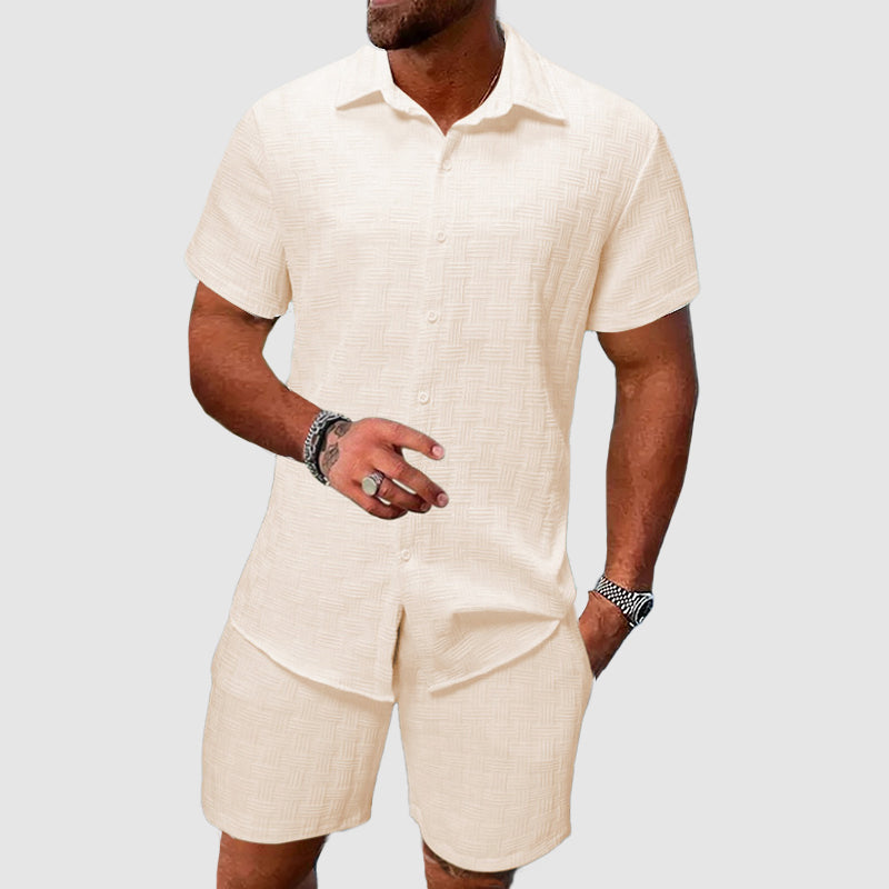 Men's Button-Up Shirt and Shorts Set - Short-Sleeve Collared Shirt