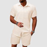 Men's Button-Up Shirt and Shorts Set - Short-Sleeve Collared Shirt