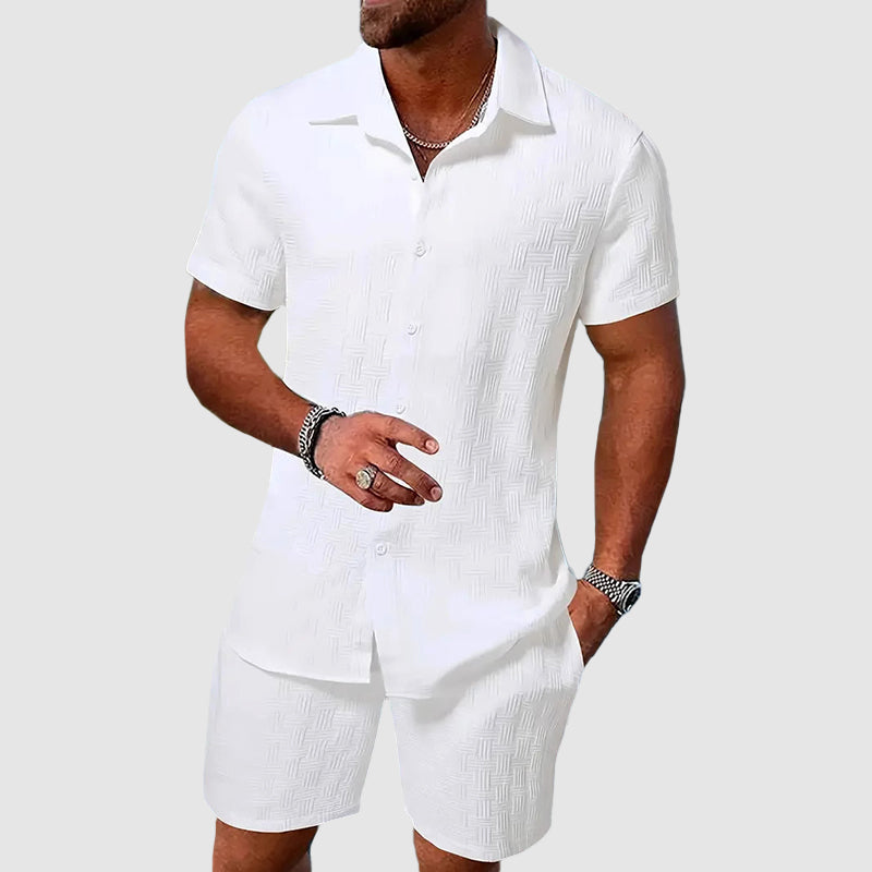 Men's Button-Up Shirt and Shorts Set - Short-Sleeve Collared Shirt