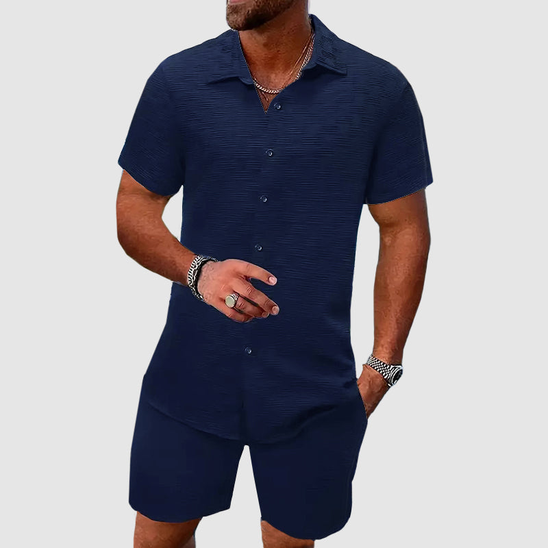 Men's Button-Up Shirt and Shorts Set - Short-Sleeve Collared Shirt