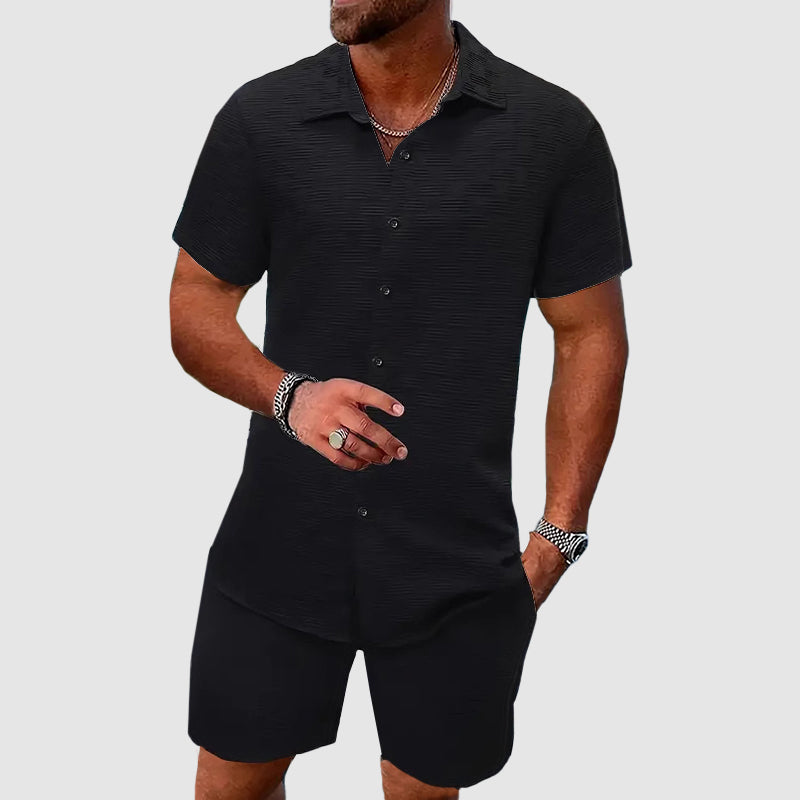 Men's Button-Up Shirt and Shorts Set - Short-Sleeve Collared Shirt