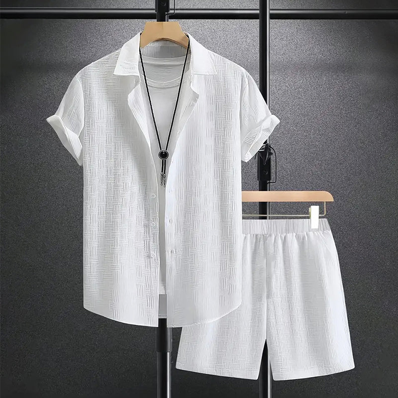 Men's Button-Up Shirt and Shorts Set - Short-Sleeve Collared Shirt