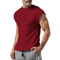 Men's Cut-Off Athletic Tank Top with Wide Armholes and Round Neck