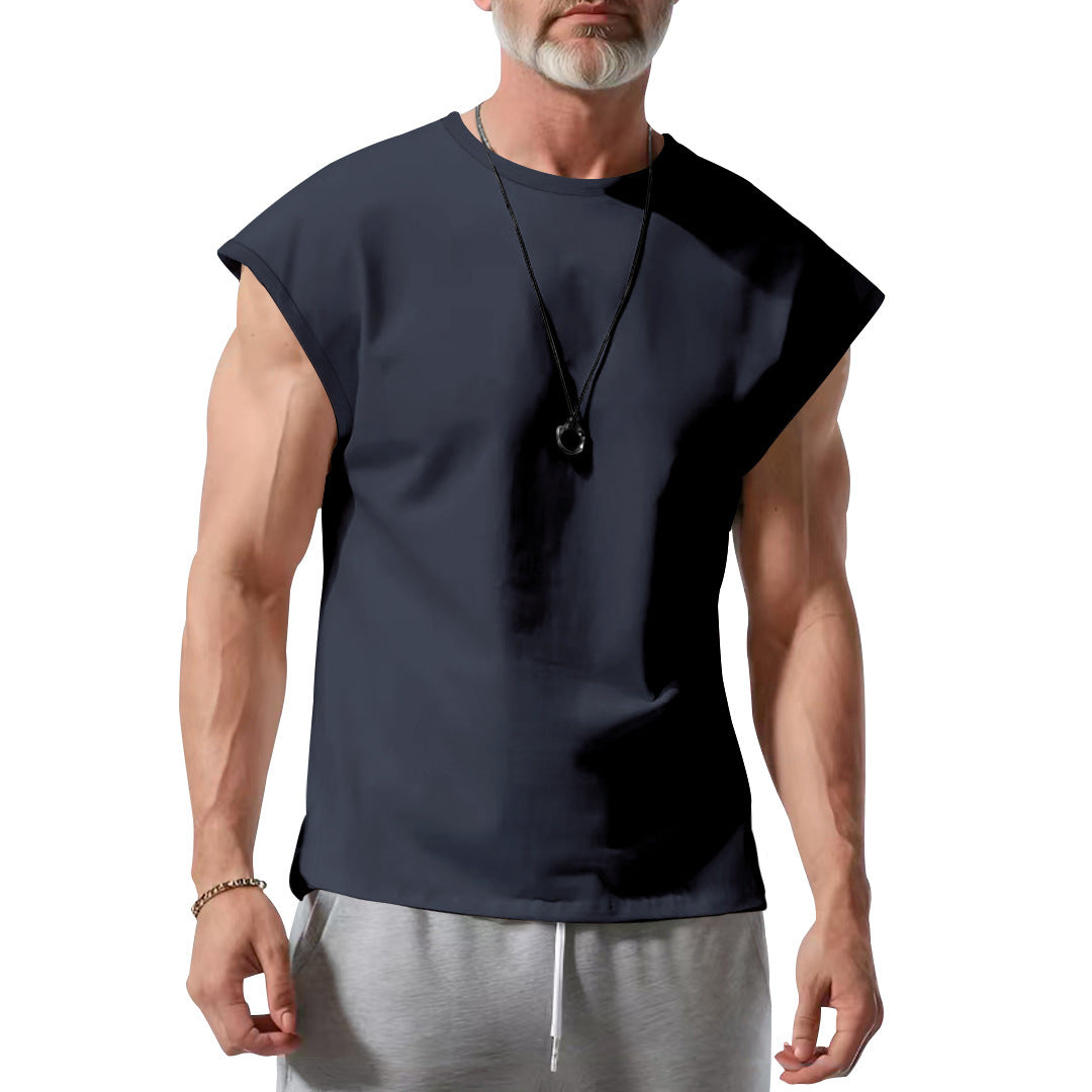 Men's Cut-Off Athletic Tank Top with Wide Armholes and Round Neck
