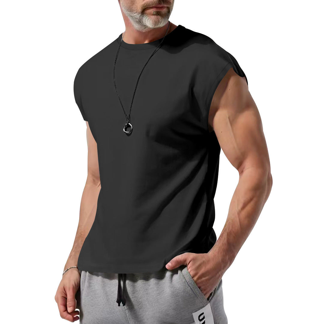Men's Cut-Off Athletic Tank Top with Wide Armholes and Round Neck