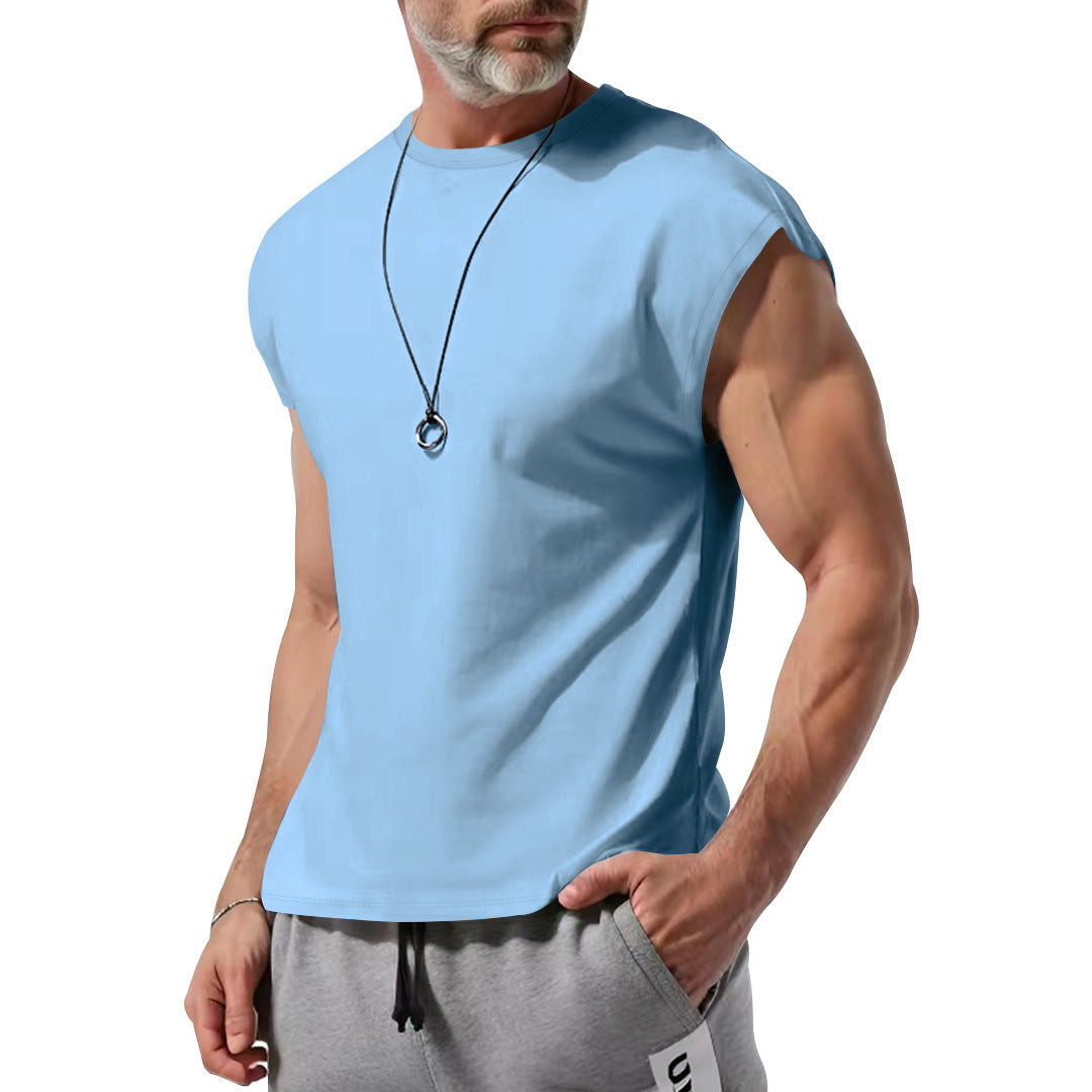Men's Cut-Off Athletic Tank Top with Wide Armholes and Round Neck