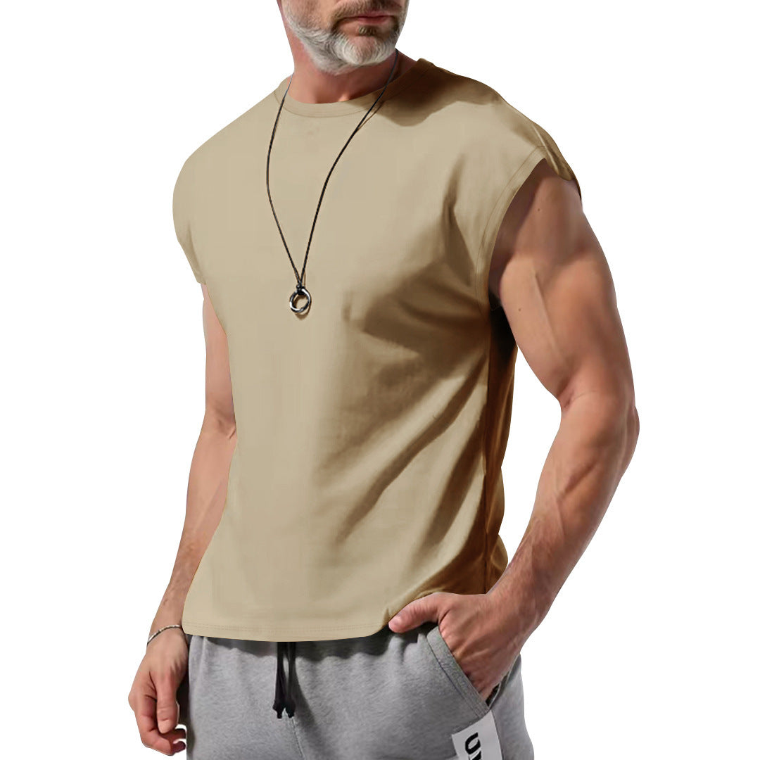 Men's Cut-Off Athletic Tank Top with Wide Armholes and Round Neck