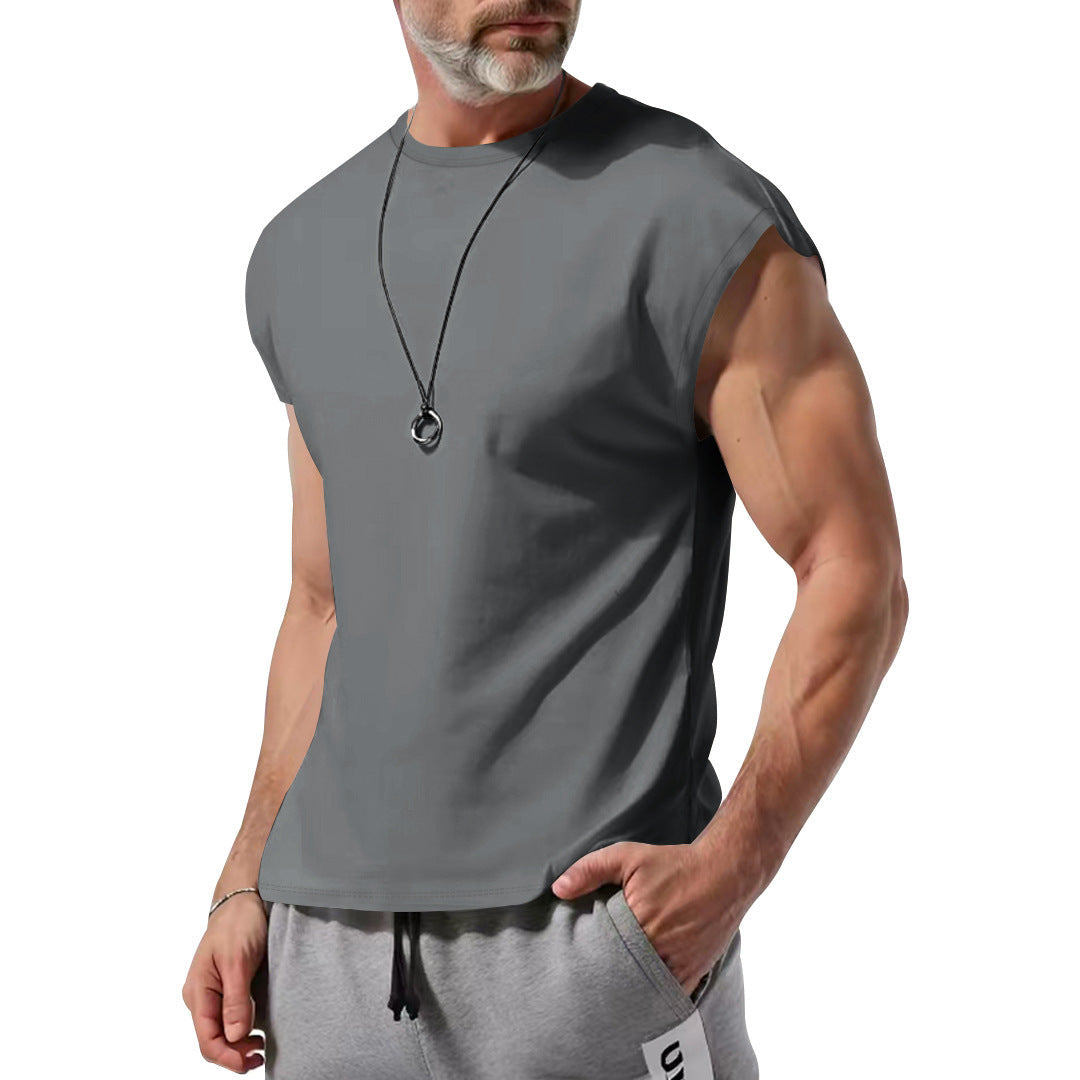 Men's Cut-Off Athletic Tank Top with Wide Armholes and Round Neck