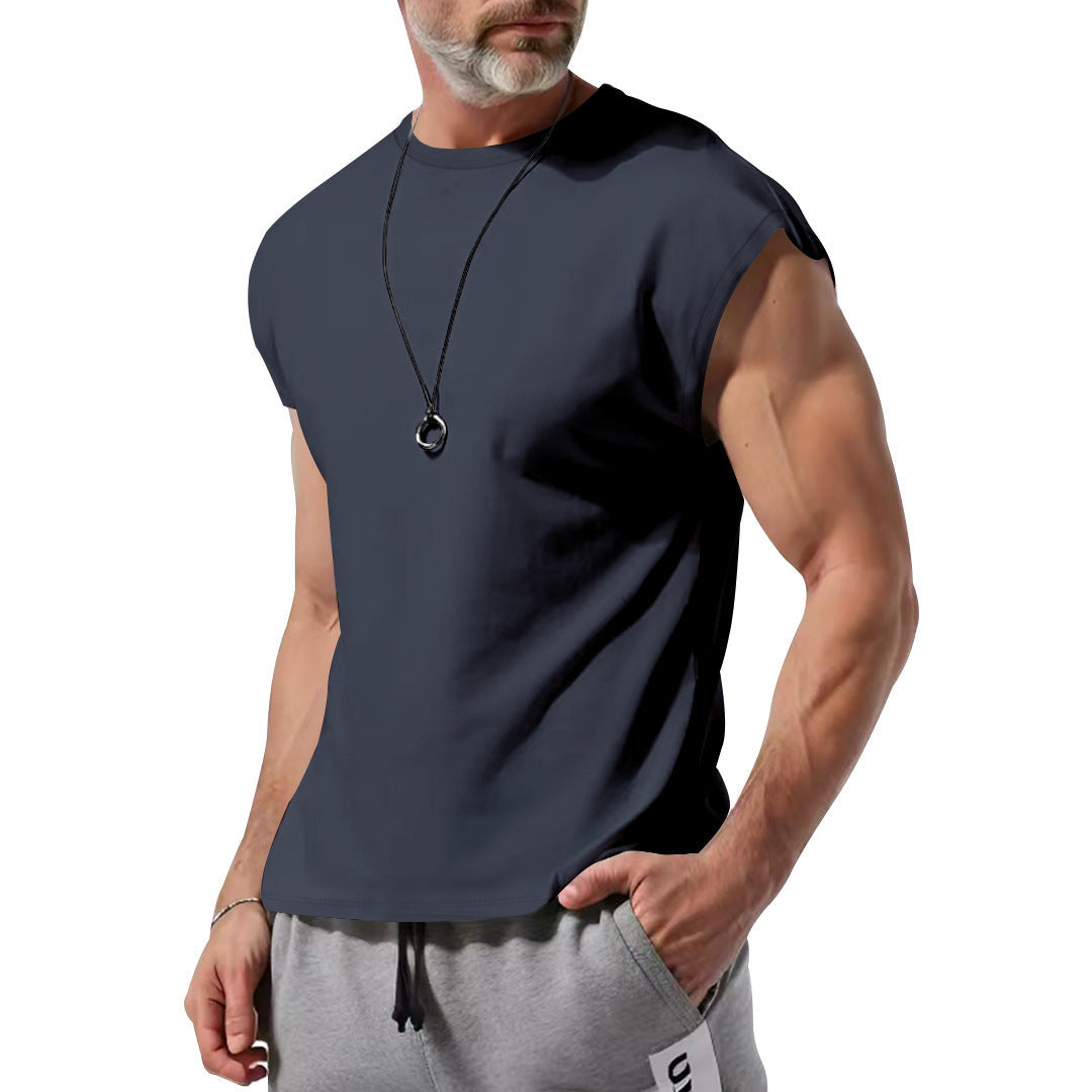 Men's Cut-Off Athletic Tank Top with Wide Armholes and Round Neck