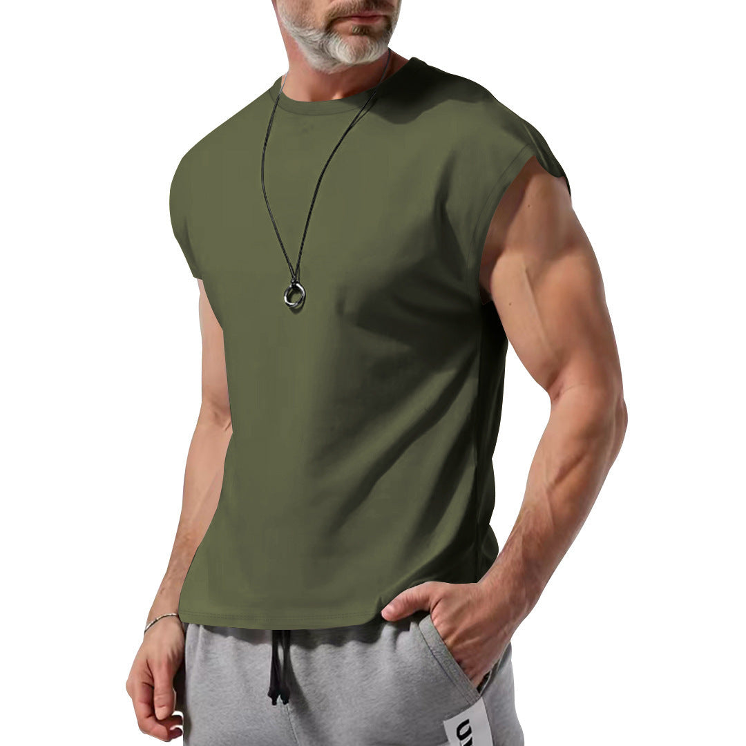 Men's Cut-Off Athletic Tank Top with Wide Armholes and Round Neck