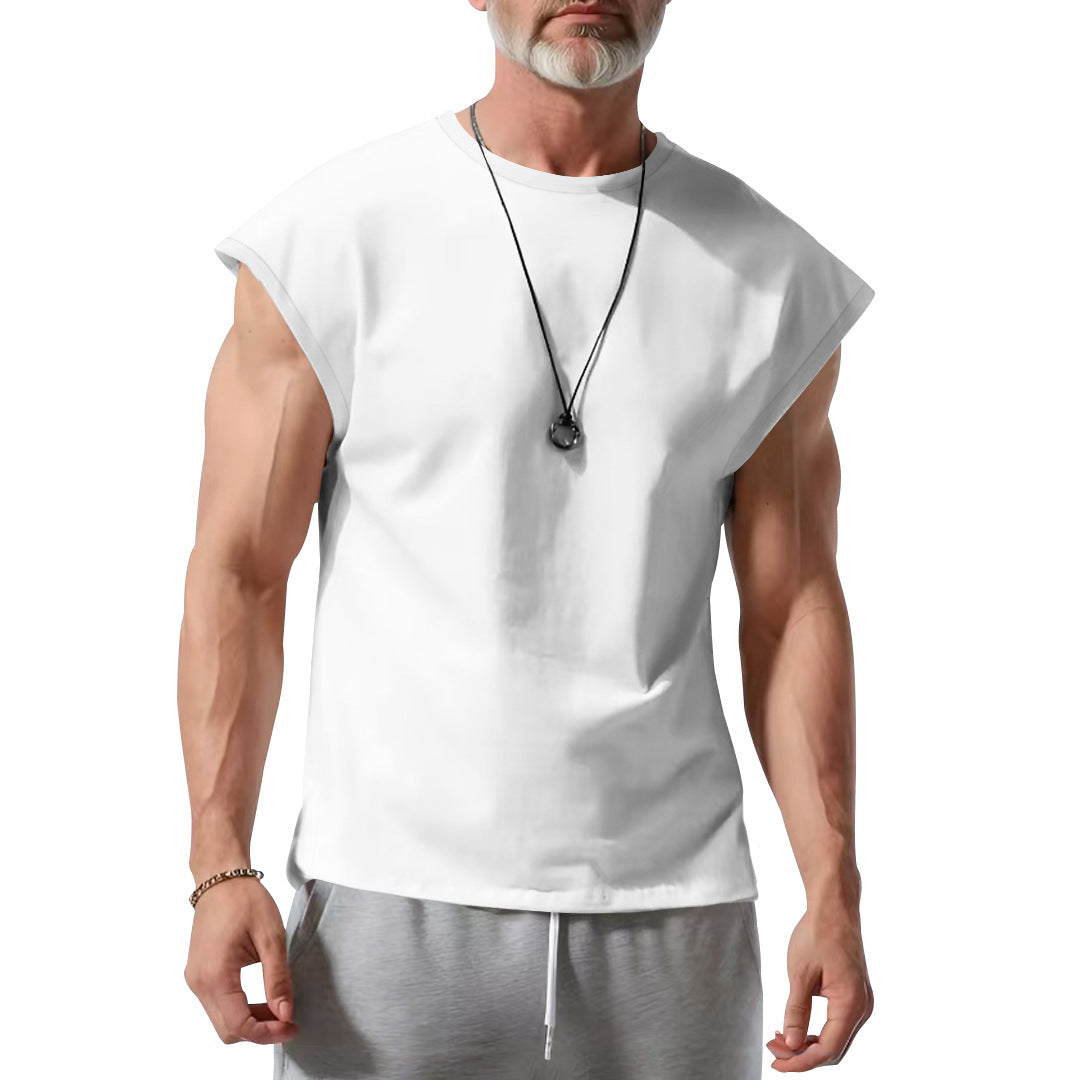 Men's Cut-Off Athletic Tank Top with Wide Armholes and Round Neck