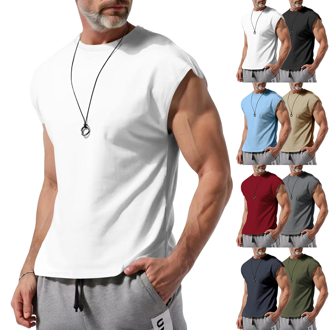 Men's Cut-Off Athletic Tank Top with Wide Armholes and Round Neck