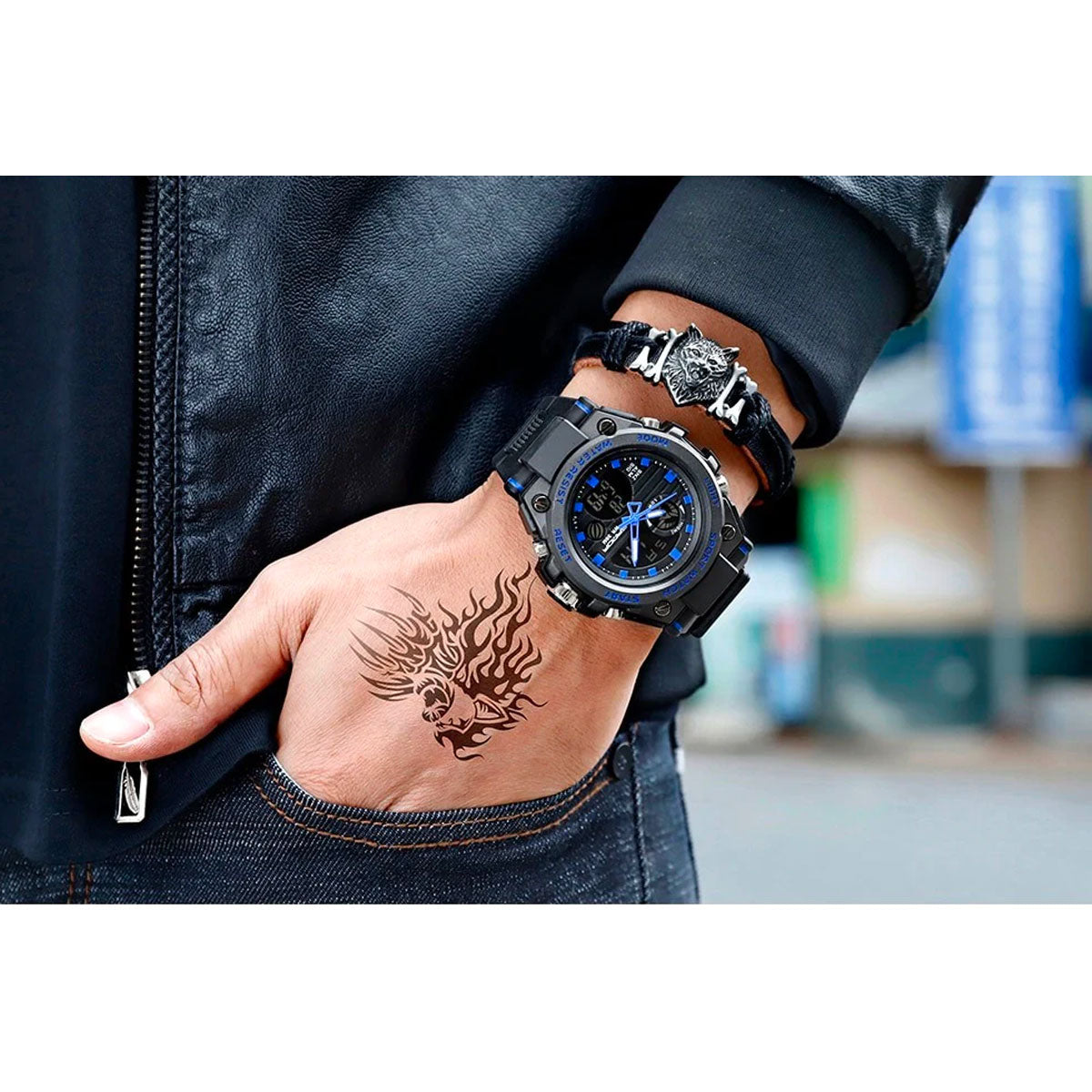 Men's Rugged Multifunctional Analog-Digital Military Watch