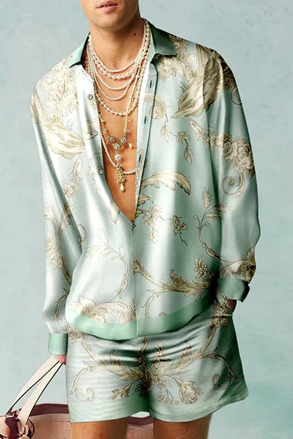Men's Silk-Look Hawaiian Set