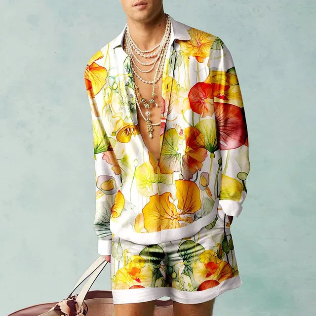 Men's Silk-Look Hawaiian Set