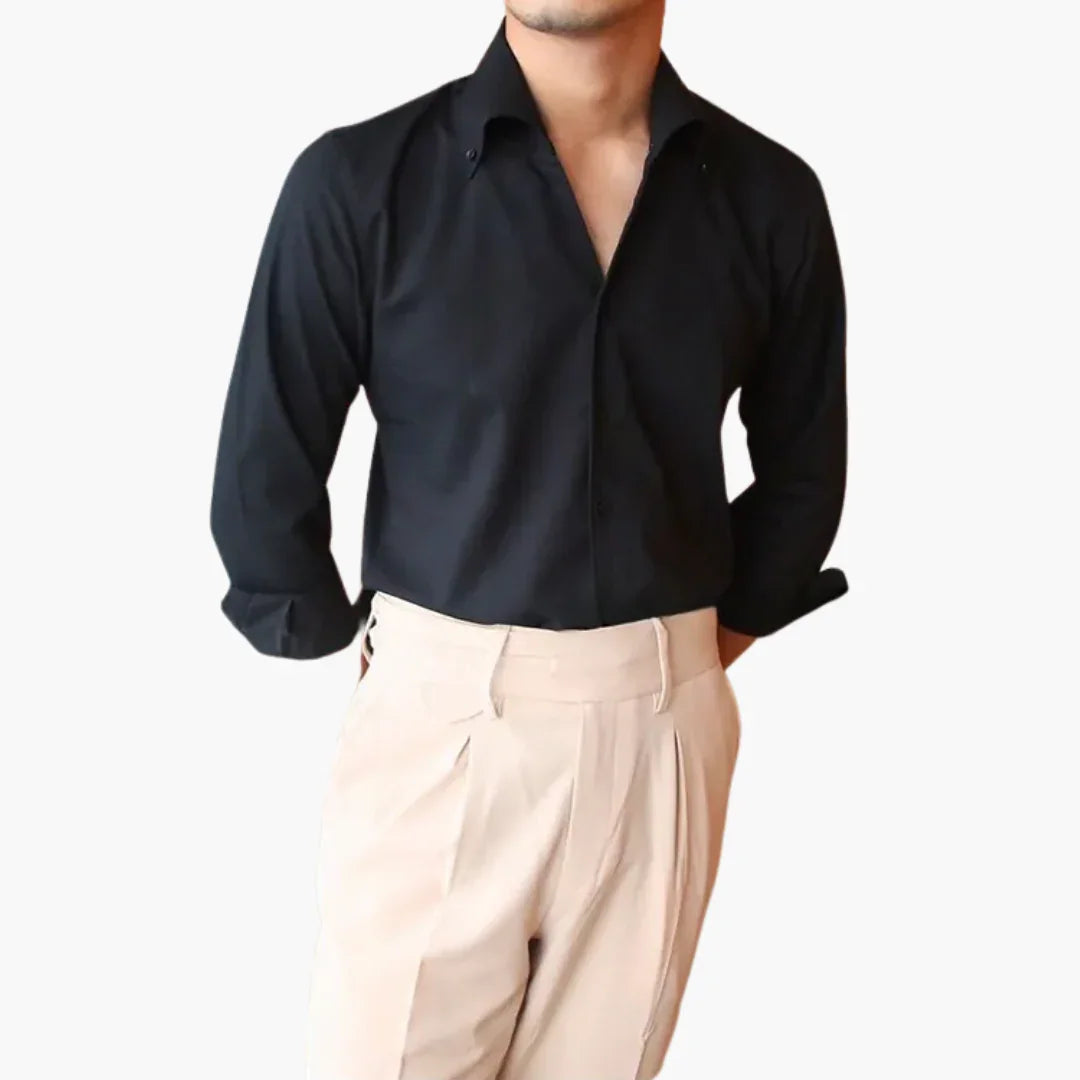 Men's Striped Shirt with Contrast Collar and Buttoned Cuffs