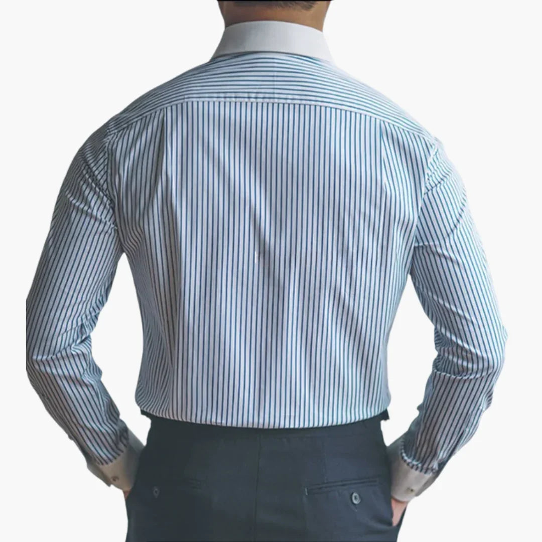 Men's Striped Shirt with Contrast Collar and Buttoned Cuffs