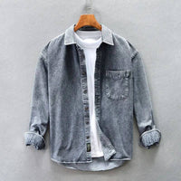 Men's Vintage Stone-Washed Button-Up Shirt