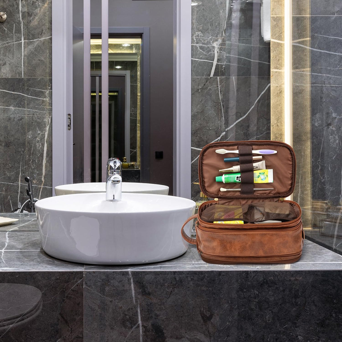 Men's Waterproof Toiletry Bag with Double Zippers
