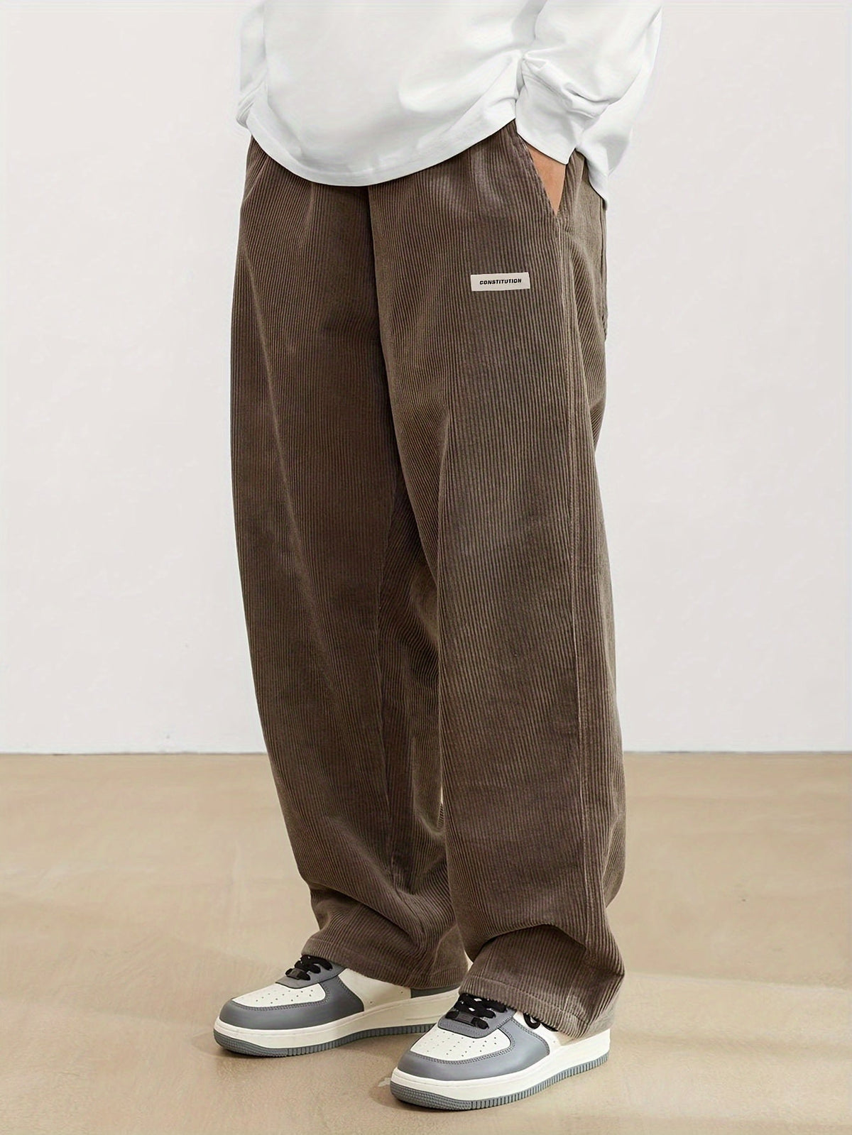 Men's Wide Leg Pants – Loose Fit, Elastic Waist, Soft Material, Brown or Light Gray