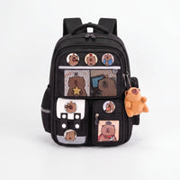 Multi-Compartment School Backpack with Capybara Motif