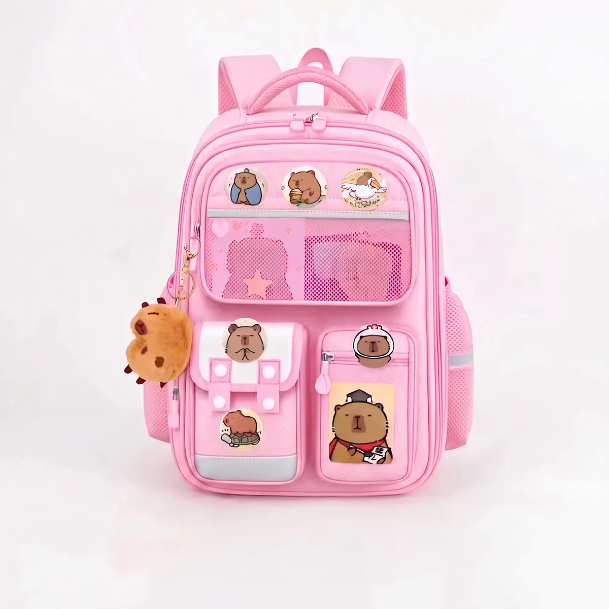 Multi-Compartment School Backpack with Capybara Motif