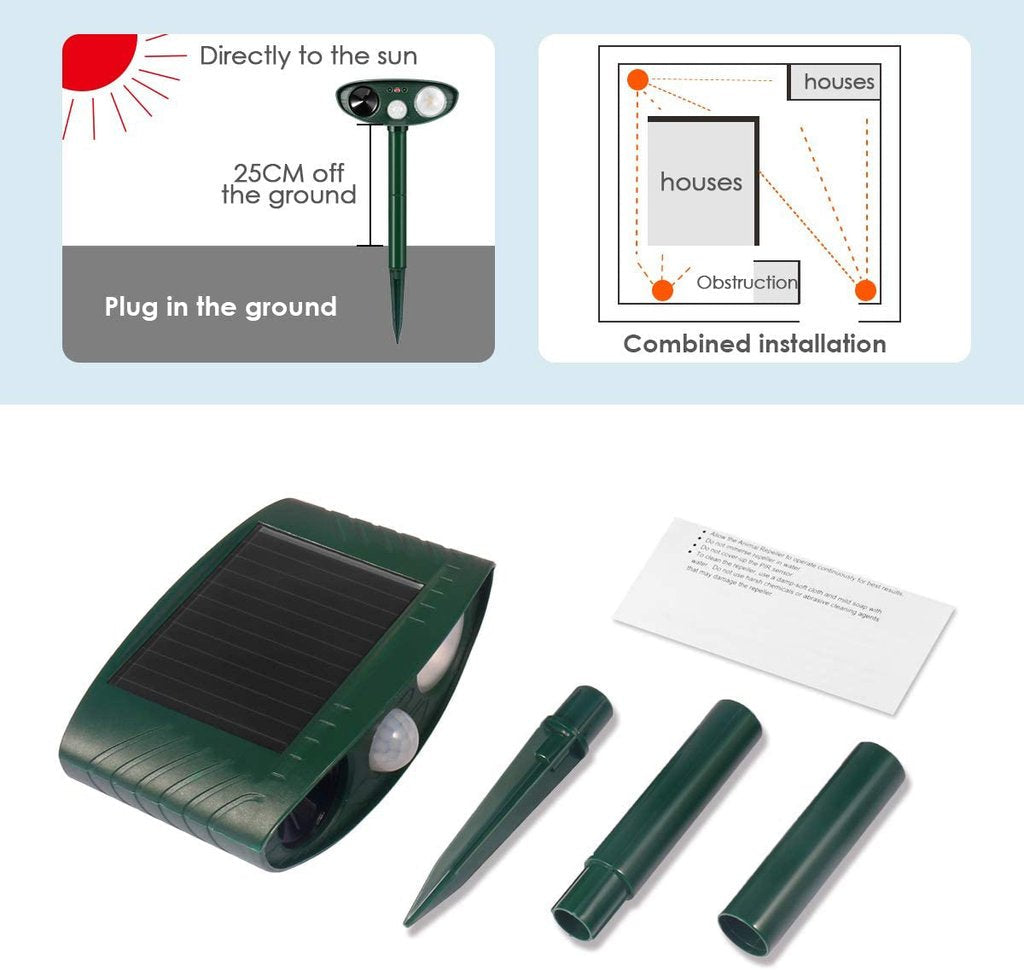 Outdoor Solar Ultrasonic Cat Repeller for Gardens