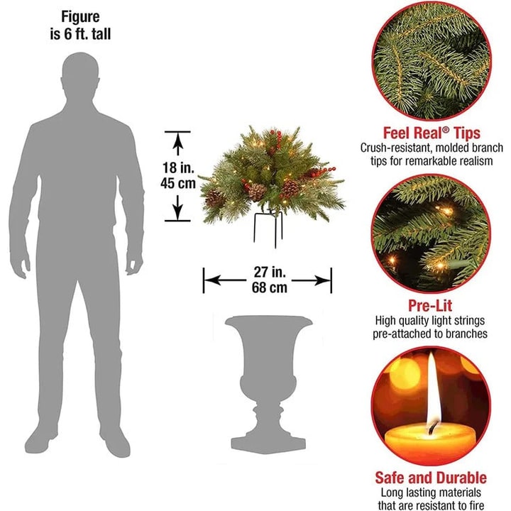 Pre-Lit LED Christmas Urn Filler Artificial Holiday Arrangement