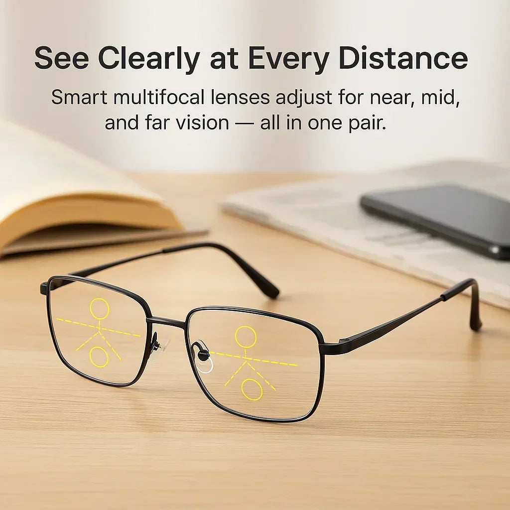 Progressive Multifocal Glasses for Clear Vision - German Smart Design for Daily Use