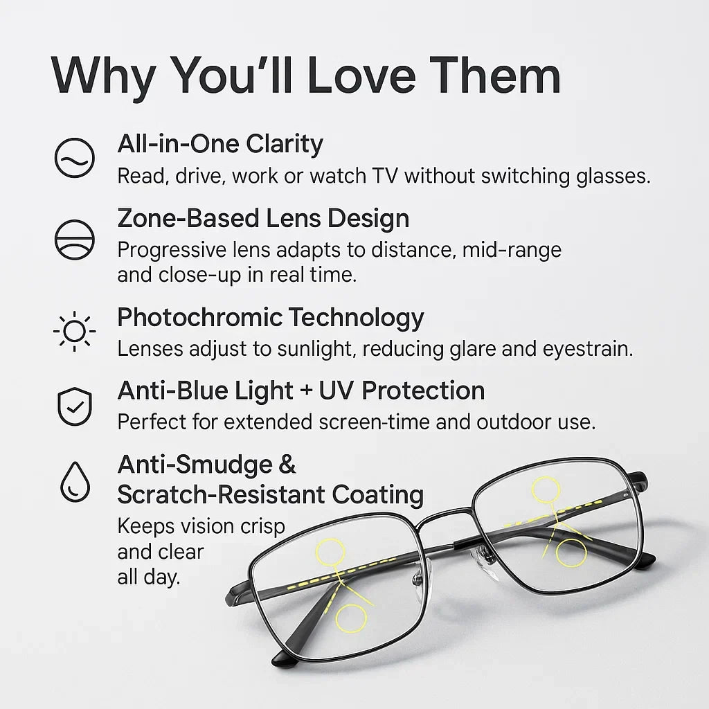 Progressive Multifocal Glasses for Clear Vision - German Smart Design for Daily Use