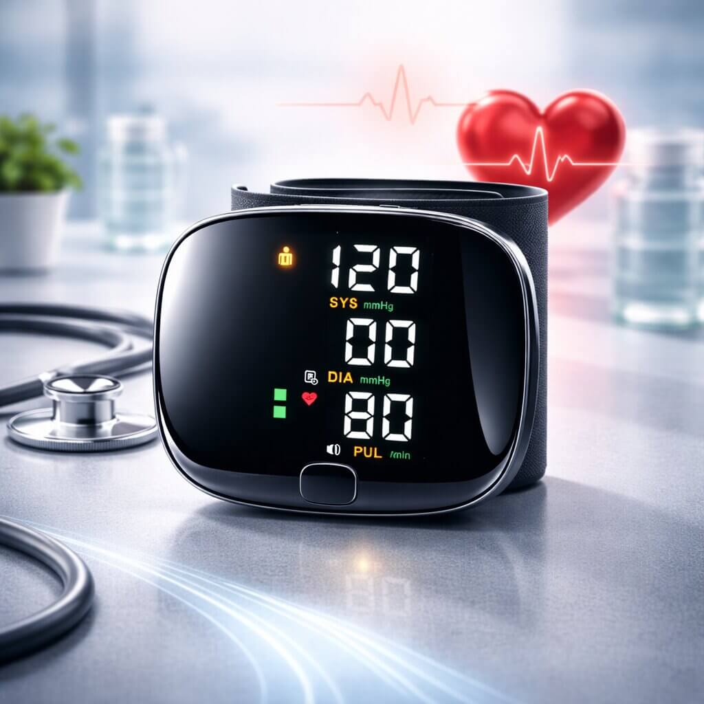 Rechargeable Wrist Blood Pressure Monitor with Touchscreen and Voice Function