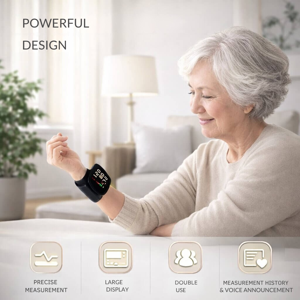 Rechargeable Wrist Blood Pressure Monitor with Touchscreen and Voice Function