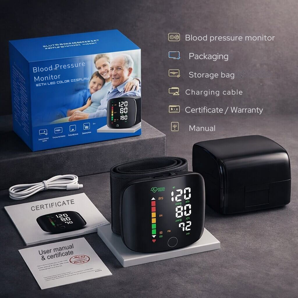 Rechargeable Wrist Blood Pressure Monitor with Touchscreen and Voice Function