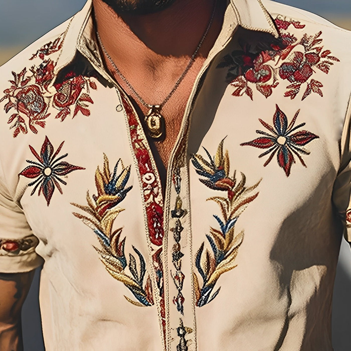 Retro Western Embroidered Short Sleeve Shirt