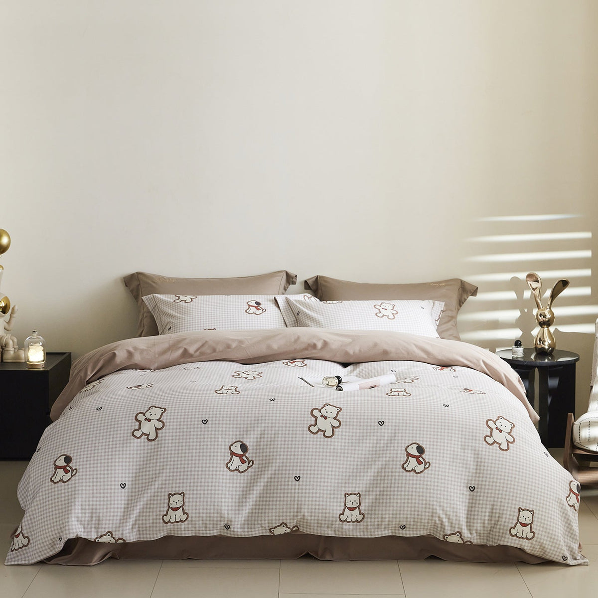 Reversible Cotton Sateen Bedding Set with Watercolor Tree Print
