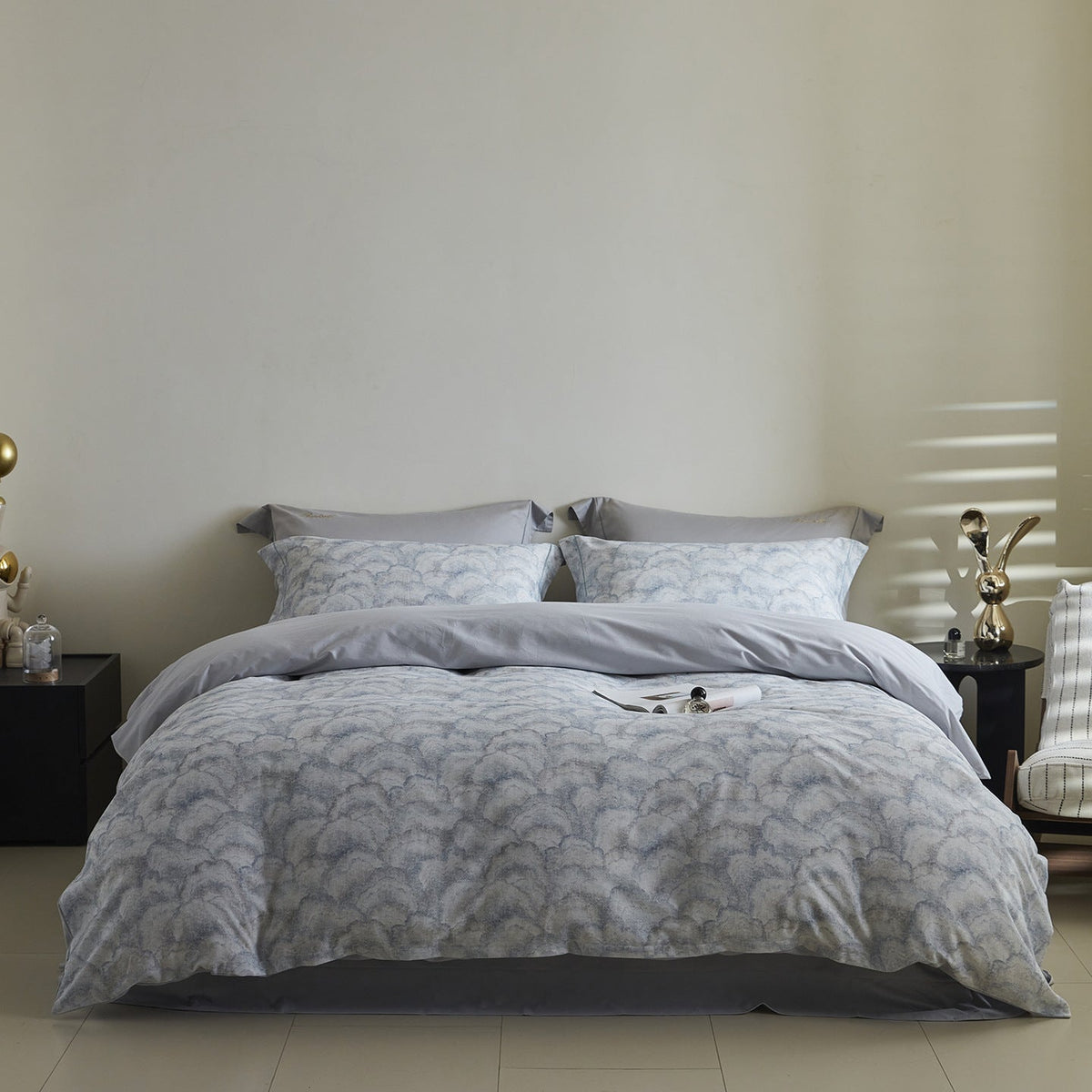 Reversible Cotton Sateen Bedding Set with Watercolor Tree Print