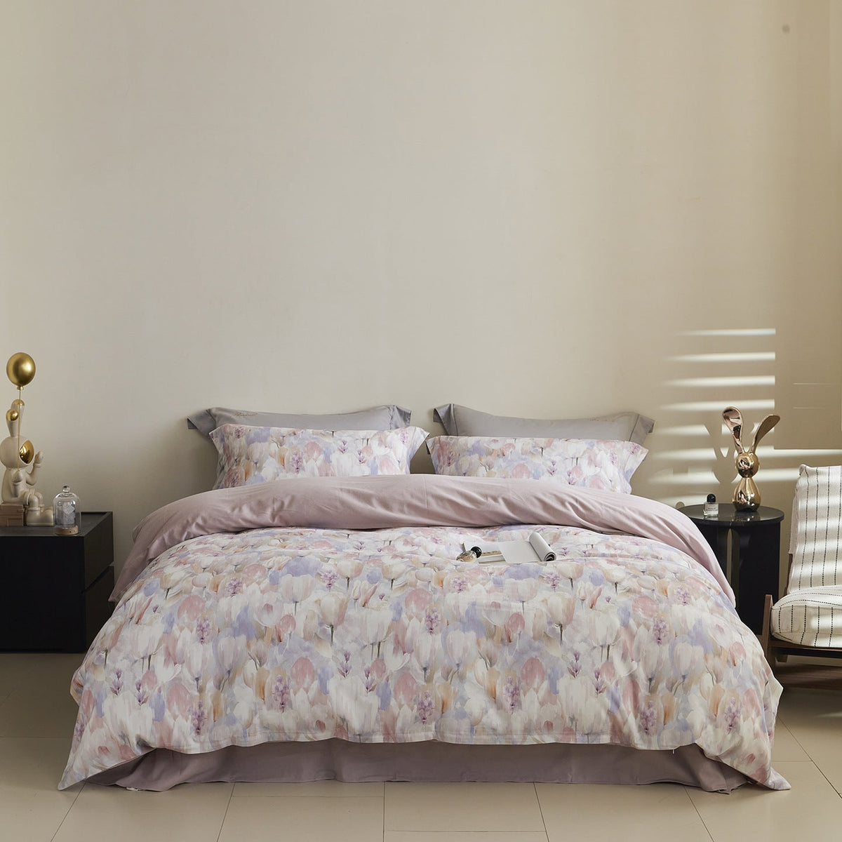 Reversible Cotton Sateen Bedding Set with Watercolor Tree Print